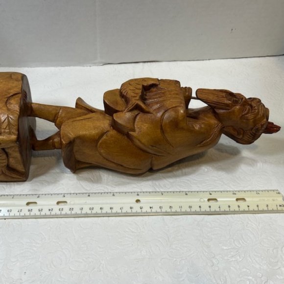 VTG Hand Carved Wood Fisherman Sculpture 12" Tall - Picture 9 of 13